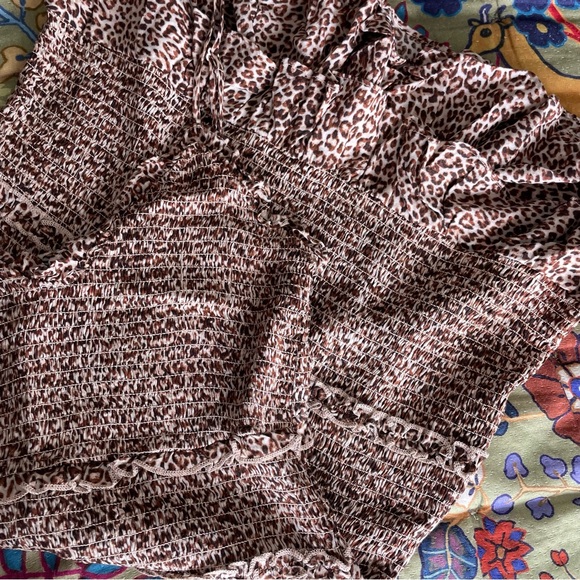 Smocked Animal Leopard Print Mini Dress MEDIUM - Picture 3 of 10